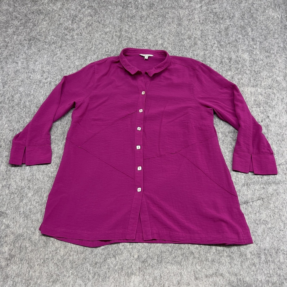 John Mark Shirt Womens Medium Magenta Button Front 3/4 Sleeve Tunic Rayon Blouse